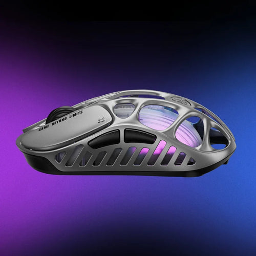 Mouse de gaming wireless GravaStar Mercury X 49 g, senzor PAW 3950 32.000 DPI, rata de polling 1000 Hz, Interstellar Argint